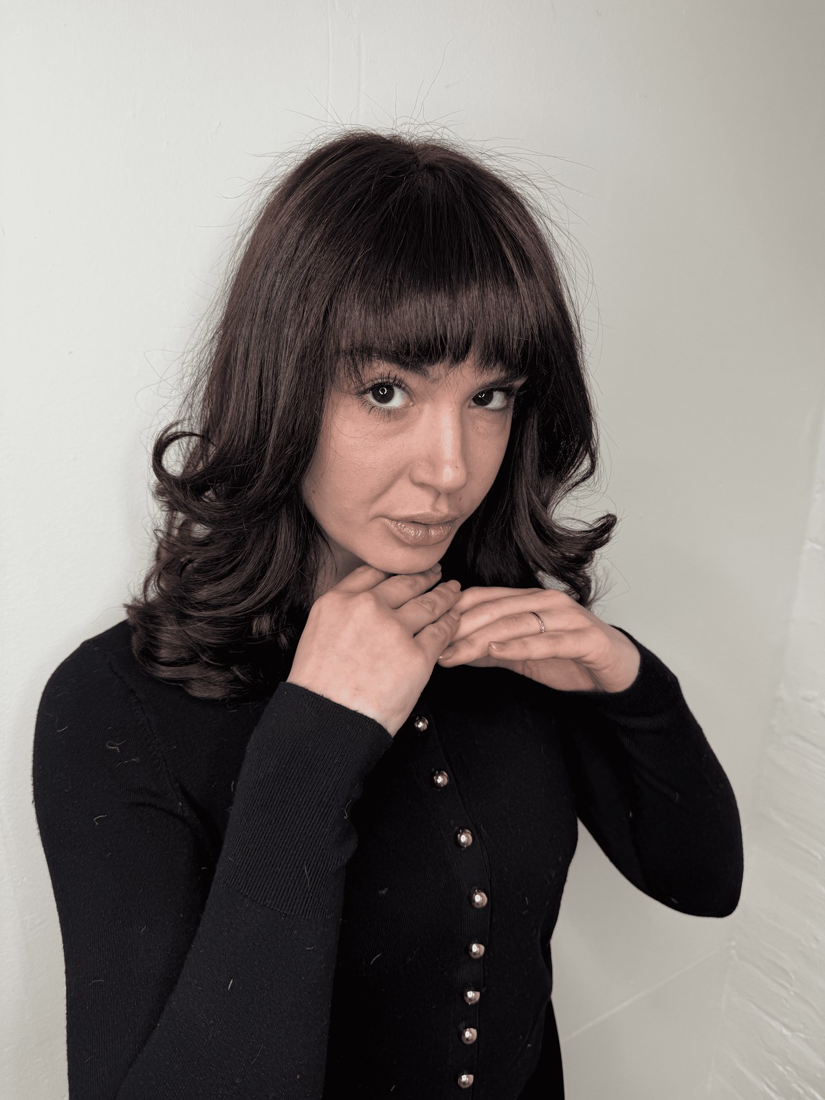 Full fringe with voluminous brunette layers, Williamsburg Salon