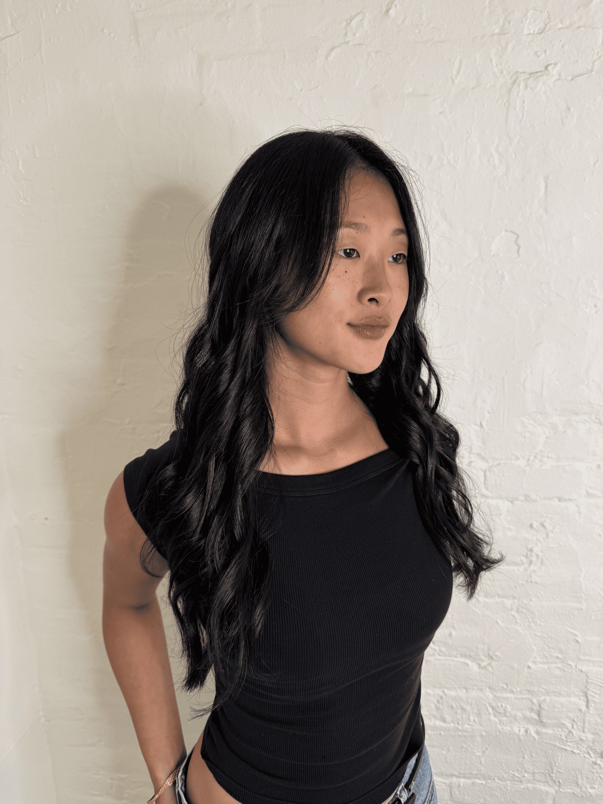 Glossy jet black long waves, Williamsburg Salon