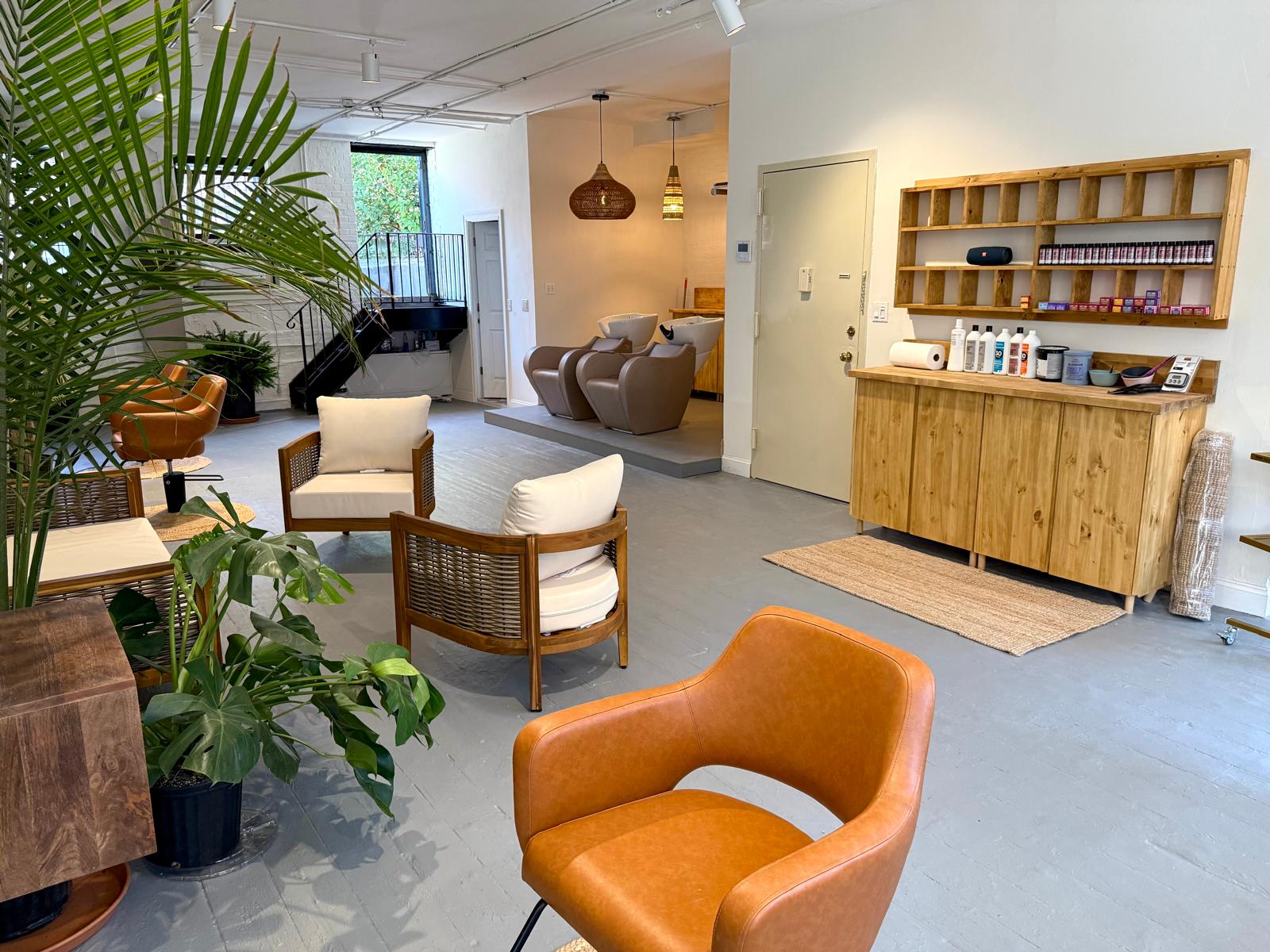 The reception and waiting area at Williamsburg Salon in Brooklyn